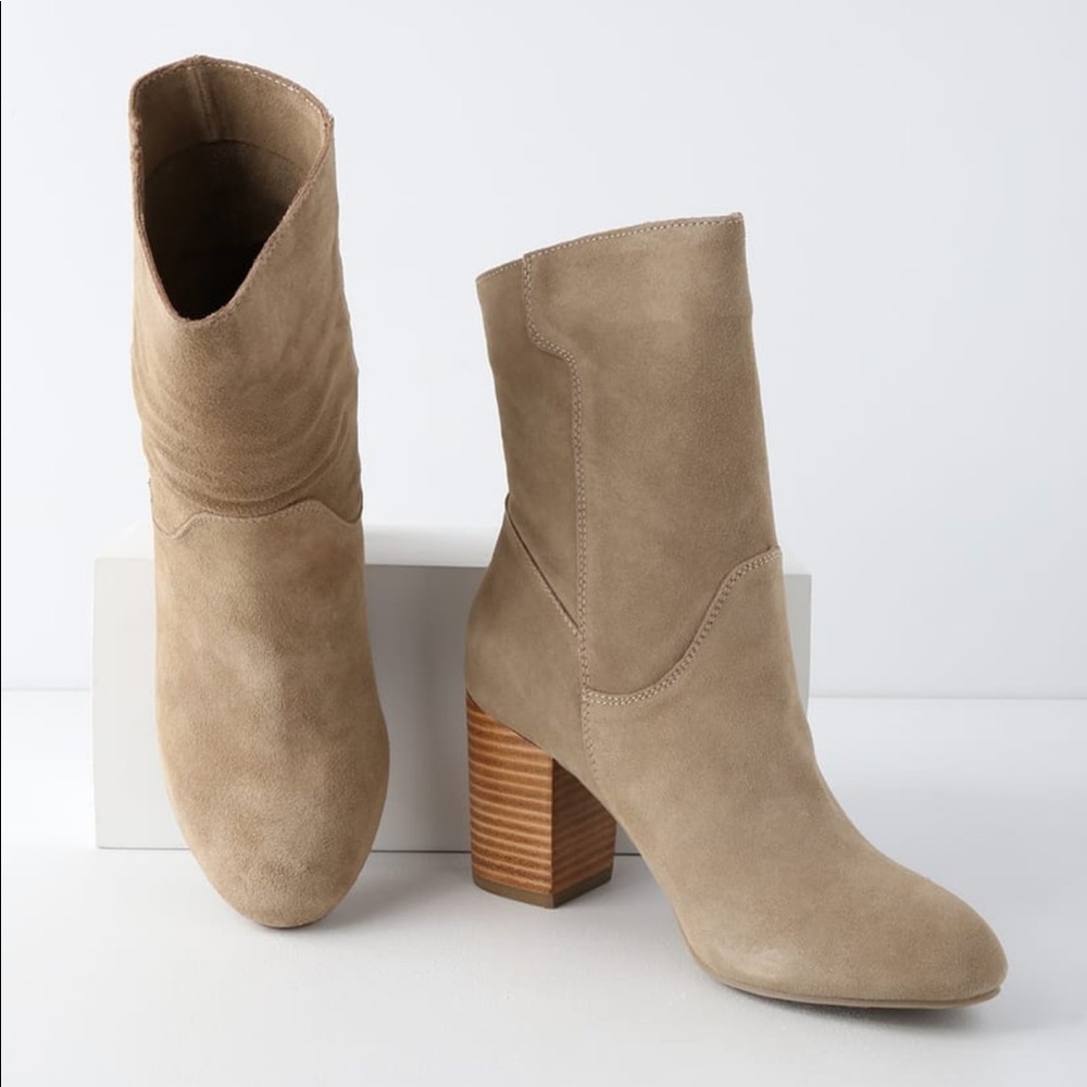 Distressed Genuine Suede Leather Mid Calf Booties - Picture 3 of 4